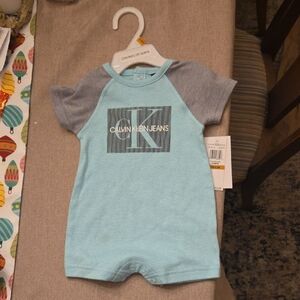 Calvin Klein Jeans Light Blue and Gray Baby Romper